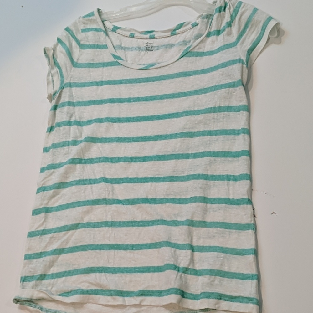Ann Taylor Loft small turquoise linen stripe tee
